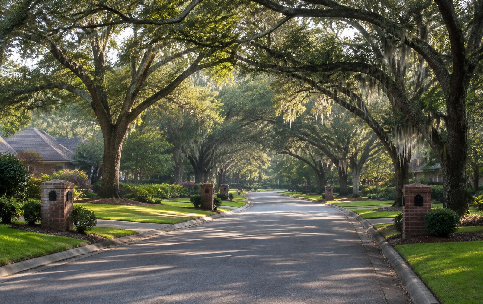 Oak-lined residential street in Northeast Tallahassee
